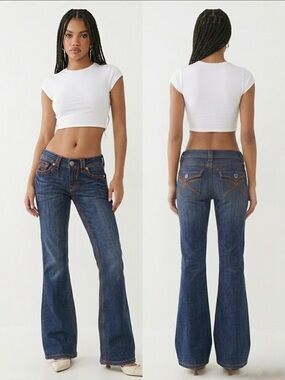 Vintage Y2K KNIGHTED ROYAL NEW Low Rise 6 Flare Contrast Stitch Dark Wash Jeans